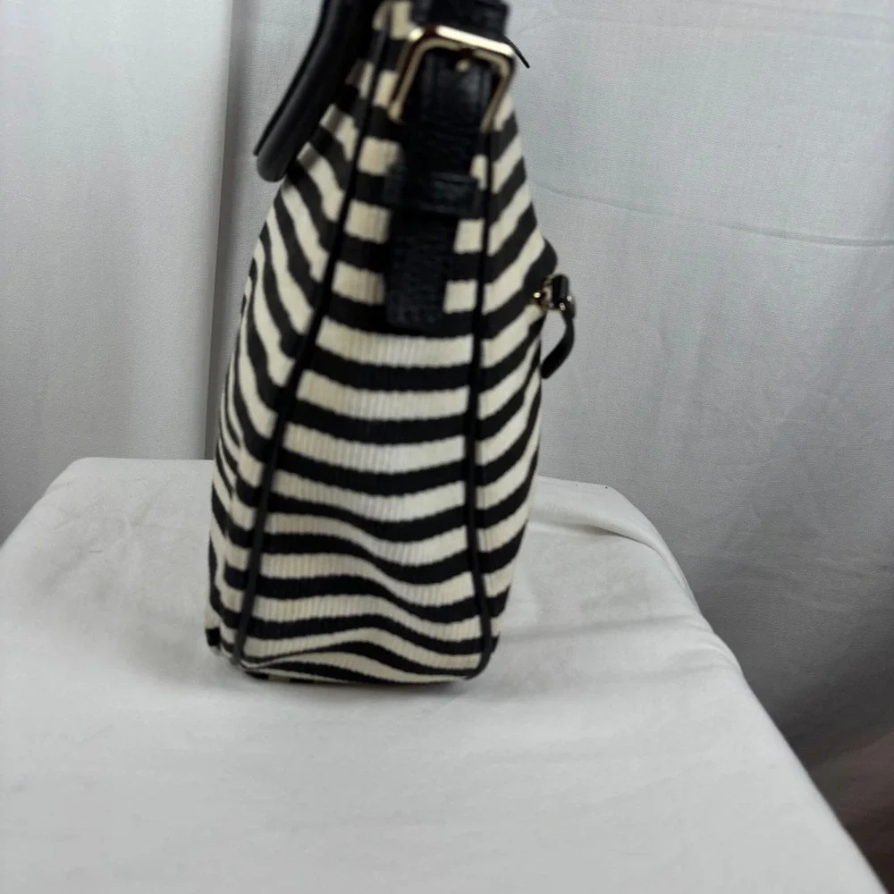 Kate Spade Black White Striped Crossbody Bag Top Handle Purse PXRU4669